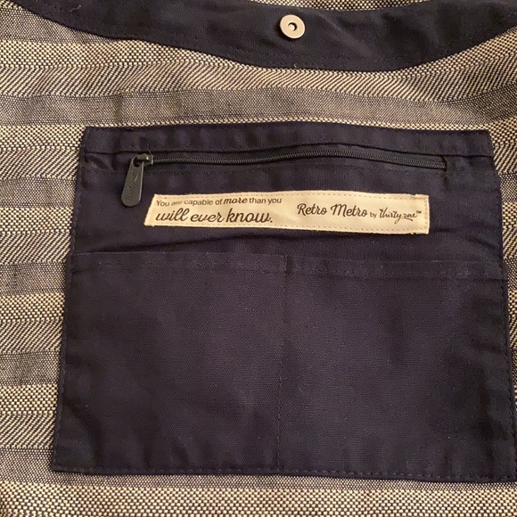 Thirty One Retro Metro Hobo Crossbody Purse in Navy Woven Stripe - Picture 4 of 4